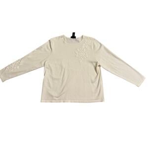 Lane Bryant Women’s 14/16 Off White Sweater Floral Embroidery Long Sleeve